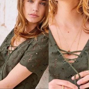 Sezane Calandra army green eyelet blouse Size 40 or US Size 8